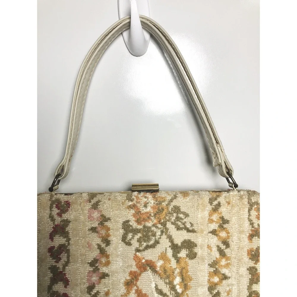 Vintage 1960s Floral Tapestry‎ Handbag Purse Fall Colors Mid Century Frame Bag